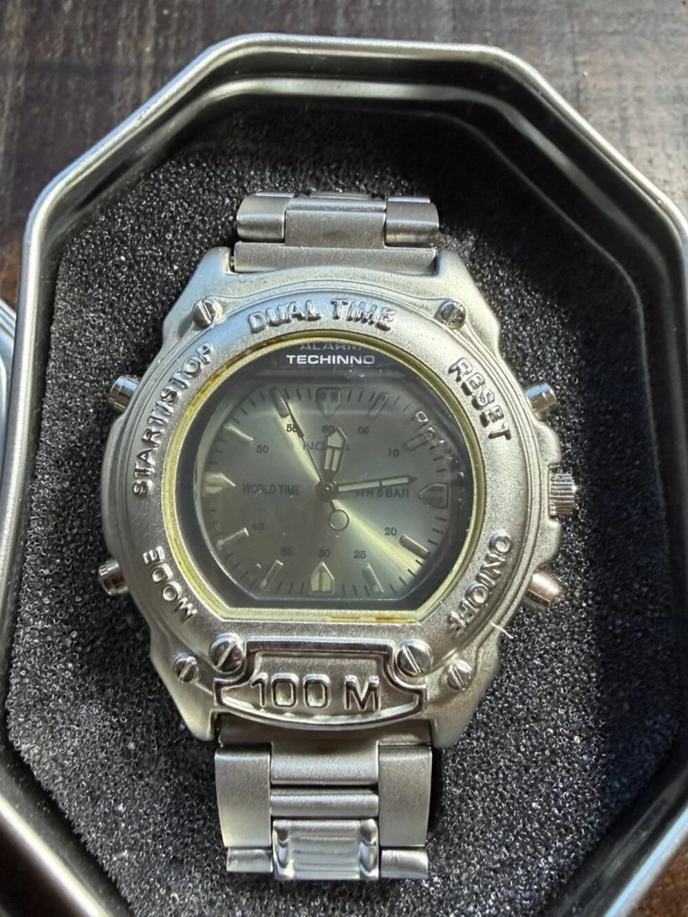 TECHINNO Dual Time Analog Digital World Time Alarm 100M Wristwatch Nokia Box